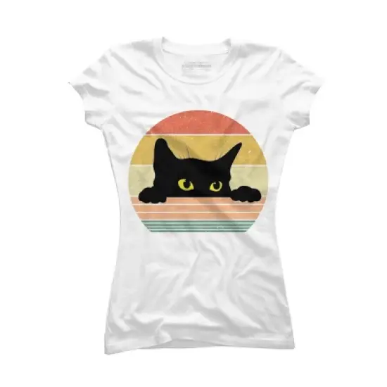 Junior's Design By Humans Cat Tee Retro Style By MeowShop T-Shirt image {4}