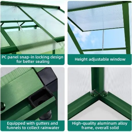Garvee Greenhouse for Outdoors, Polycarbonate Greenhouse with Quick Setup Structure and Roof Vent, Aluminum Greenhouses Heavy Duty for Garden, Lawn image {6}