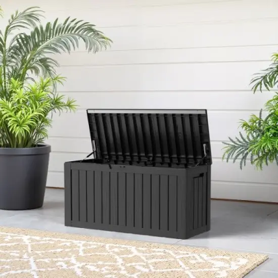 MAYEERTY 80 Gallon Large Capacity Outdoor Deck Box for Patio Furniture Cushions, Pillow with Wheels, Black image {4}
