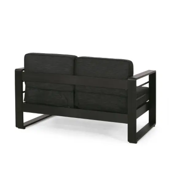 Christopher Knight Home Maya Bay Aluminum Outdoor Patio Loveseat with Cushions Black/Dark Gray image {4}