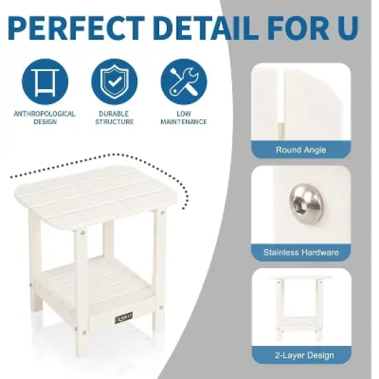 VINGLI HDPE Outdoor Side Table, Waterproof 2-Tier Patio Side Table End Tables for Patio Deck Porch Backyard Pool image {4}