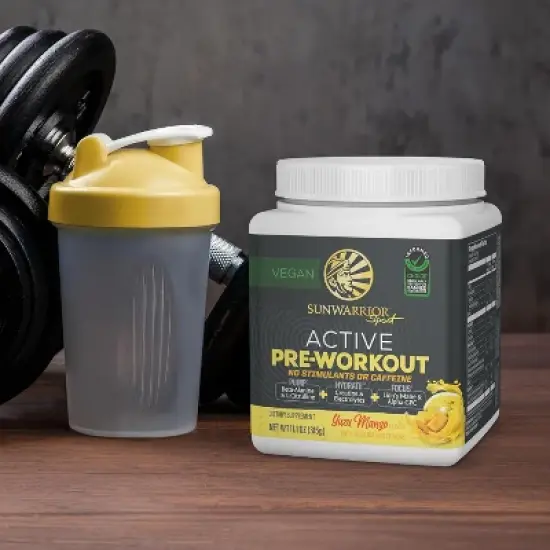 Active Pre-Workout  Stimulant Free Supplement, Promotes Muscle Pump, Hydration, and Unwavering Focus,  Yuzu Mango, Sunwarrior, 30 servings image {2}