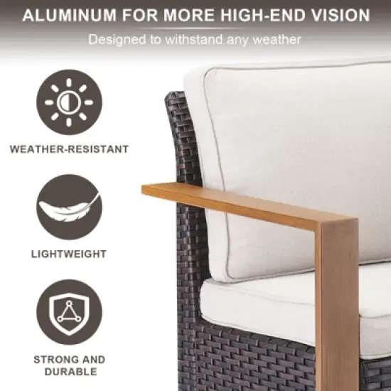 POCASSY 3 Pieces Patio Furniture Set with 3-Seater Sofa and 2 Swivel Glider Rocking Chairs, All Weather Wicker Outdoor Conversation Set with Metal Arm image {3}