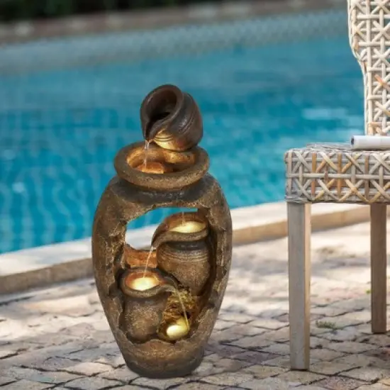 NAYSAYE Fountain Decorative 3 Tier Water Feature Rustic Design for Indoor Outdoor, Brown, 15.4"*11.8"*32.7" image {5}