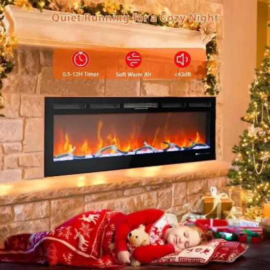 Acekool 72" Smart Electric Fireplace, WiFi/Remote Control, 1500W/750W Heater, 12 Flame Colors, Wall Mount or Recessed image {3}