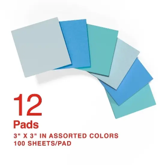 Staples Stickies Standard Notes 3" x 3" Assorted 100 Sh./Pad 12 Pads/PK 24295905 image {1}