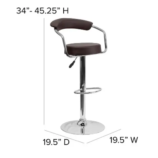Flash Furniture Contemporary Vinyl Adjustable Height Barstool with Arms and Chrome Base image {6}