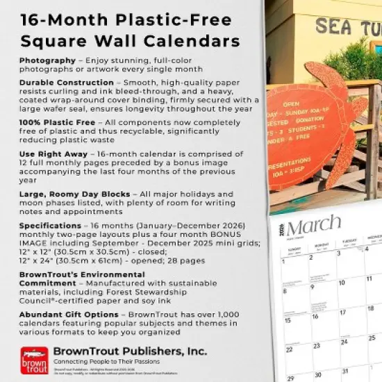 BrownTrout Lone Star State Texas Places 2026 12"x24" Hanging Square Wall Calendar Plastic-Free image {5}