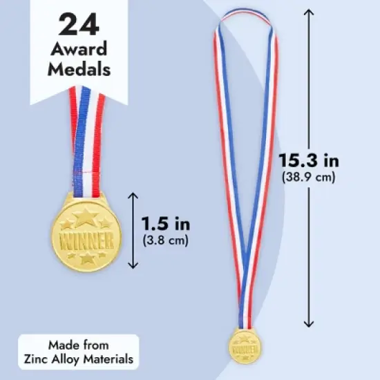 Juvale 24 Pack Gold Winner Medals for All Ages - Participation Awards with 15.3-Inch Neck Ribbon for Competitions (1.5 In) image {5}