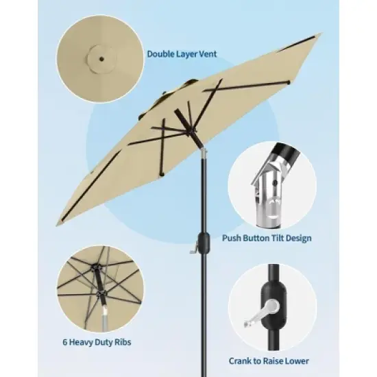 7.5FT Patio Umbrella Outdoor, Market Umbrella, Table Umbrella with Push Button Tilt and Crank, 6 Sturdy Ribs UV Protection Waterproof image {4}