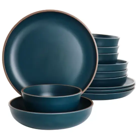 Gibson Home Rockabye 12 Piece Melamine Dinnerware Set in Dark Teal image {9}