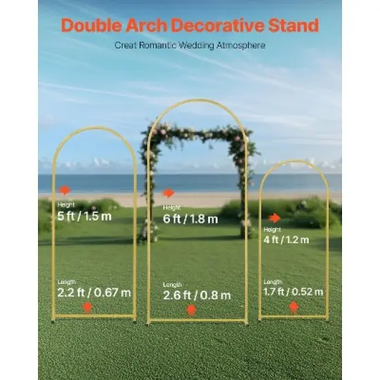 VEVOR Wedding Arch Backdrop Stand, Set of 3, Metal Stable Stand with Case Connection & Chassis Crossbar Design image {2}
