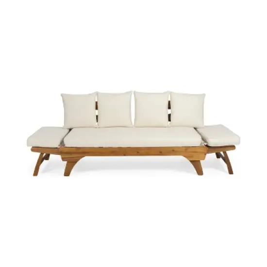 Serene Outdoor Acacia Wood Expandable Daybed with Cushions - Teak/Beige/Khaki - Christopher Knight Home image {2}