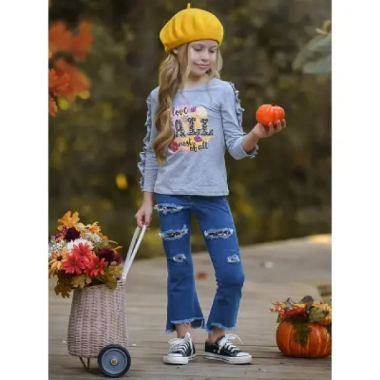 Girls I Love Fall Most Of All Patched Jeans Set - Mia Belle Girls image {2}