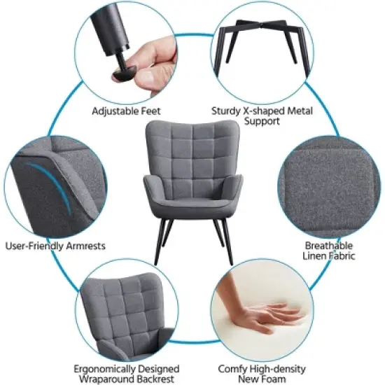 Yaheetech Accent Chair and Ottoman Set Arm Chair with Foot Rest for Living Room Gray image {3}