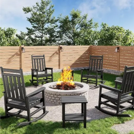 coucheta Poly Lumber Rocking Chair Outdoor Set of 4 with 2 Side Table, HDPE High Back Porch Rocker Chairs - All Weather Resistant Furniture for Patio image {8}
