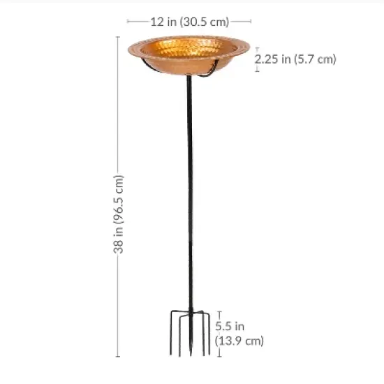 Sunnydaze Outdoor Staked Bird Bath or Bird Feeder with Copper Finish and Step-In Stake - 38" image {5}
