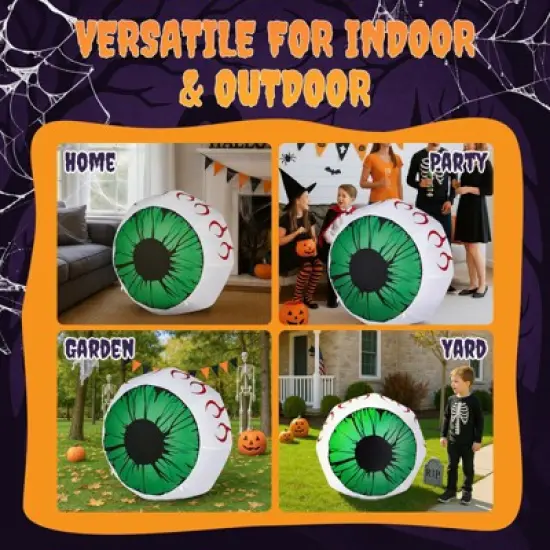 Angel Sar Halloween Inflatable Eyeballs, 2 Pack 3FT Lighted Outdoor Decor, Green LED Eyes for Yard Garden Party Indoor Outdoor Spooky Decoration image {9}