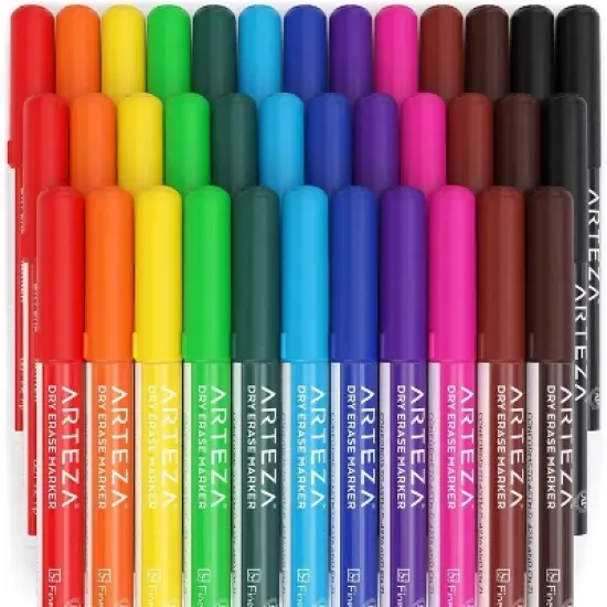 Arteza Dry Erase Markers, Fine Tip, 12 Bright Colors for School - 36 Pack image {4}