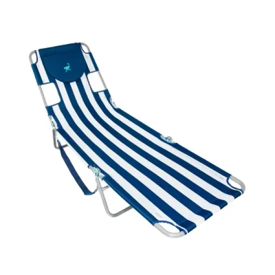 Ostrich Chaise Lounge Folding Portable Sunbathing Beach Chair, Navy Stripes image {2}