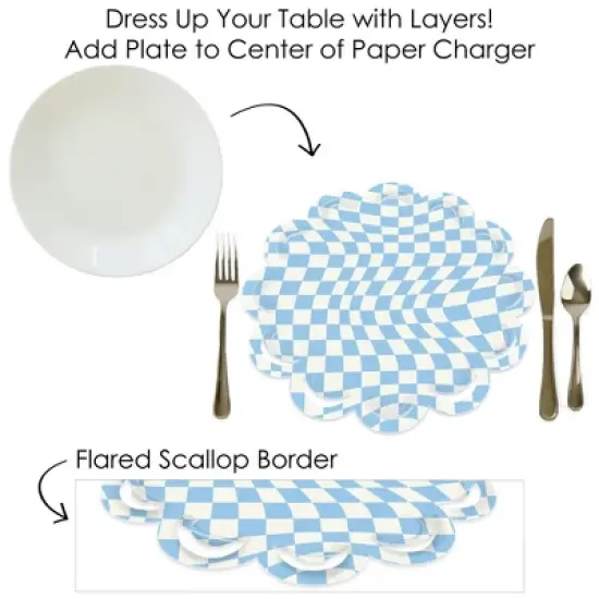 Big Dot of Happiness Blue Checkered Party - Round Table Decorations - Paper Chargers - Place Setting For 12 image {6}