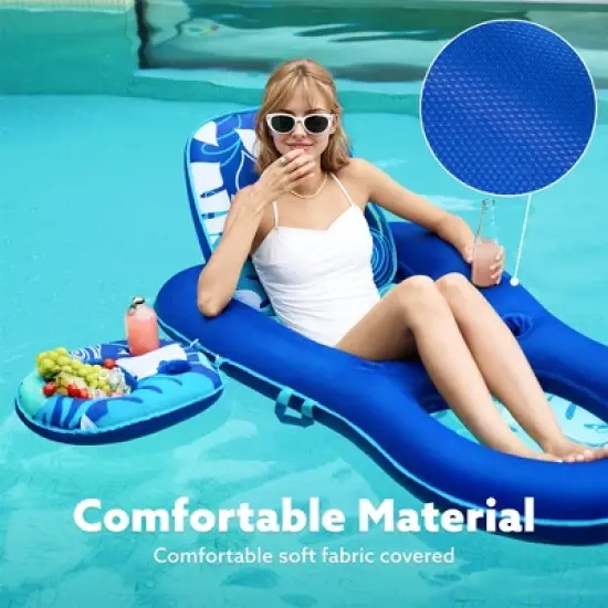 Joyfy Pool Float Adult, Inflatable Pool Floaties Lounger with Adjustable Backrest, 2-in-1 Convertible Water Recliner Chair/Bed with Cup Holders image {4}