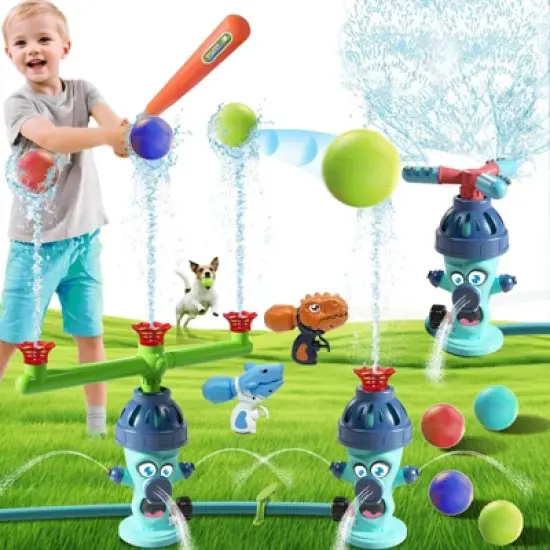 TITQWOP 4-in-1 Water Sprinkler Baseball Hydrant Toy for Kids, 360&deg; Rotating Hydrant Design with 4 Baseballs, Fun Tee Ball Game Set for Boys & Girls image {7}