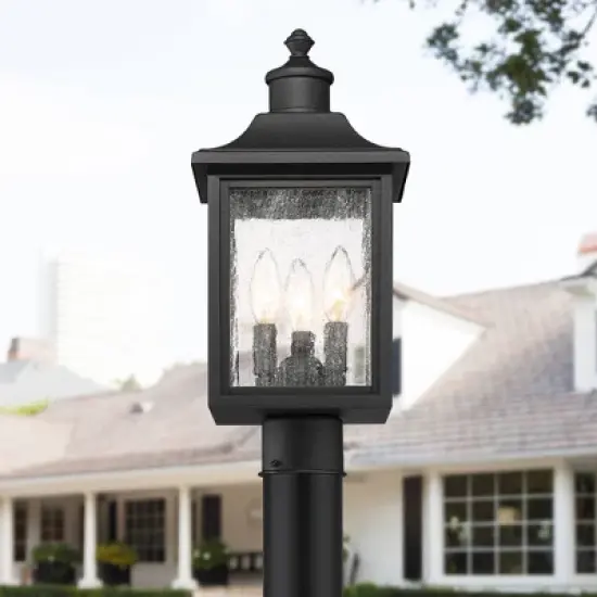 John Timberland Moray Bay 17" High Mission Outdoor Post Light Fixture Pole Porch House with Pier Mount Adapter 3-Light Black Metal Seeded Glass Shade image {8}