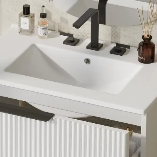 30" Fluted Bathroom Vanity with Sink &acirc;&acirc;&sbquo;?Ceramic Basin, Soft Close Drawers,Split Storage,Freestanding Vanity Cabinet with 8" Faucet Compatibility image {6}