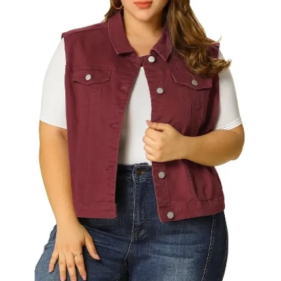 Agnes Orinda Women's Plus Size Buttons with Two Chest Flap Pockets Denim Vests image {11}