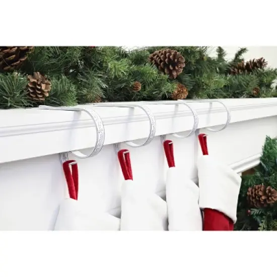 Original MantleClip Holly Whitewash: Secure Stocking Hooks for Mantel, Holds 10 lbs, 4-Pack image {1}