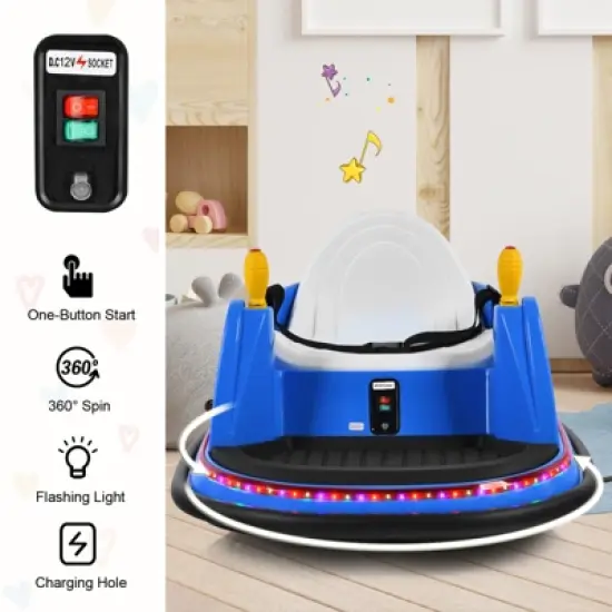 Costway 12V Vehicle 360&deg; Spin Race Toy Kids Ride On Bumper Car w/ Remote Control Purple/Blue/Red/Pink image {8}