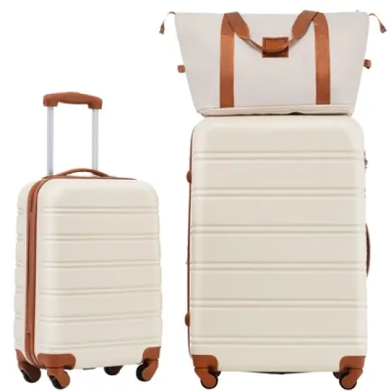 MOEPISY Luggage Sets 2Pcs with Bag Spinner Suitcase with TSA Lock Lightweight 20in and 28in, Brown and White image {5}
