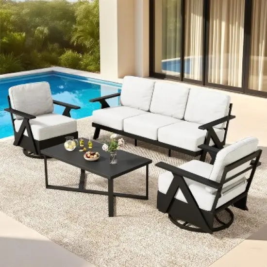 YARDSIGHT 4-Piece Outdoor Patio  Conversation Set with Sofa, Armchairs & Coffee Table, Weather-Resistant Cushions for Backyard, Deck, Poolside image {1}