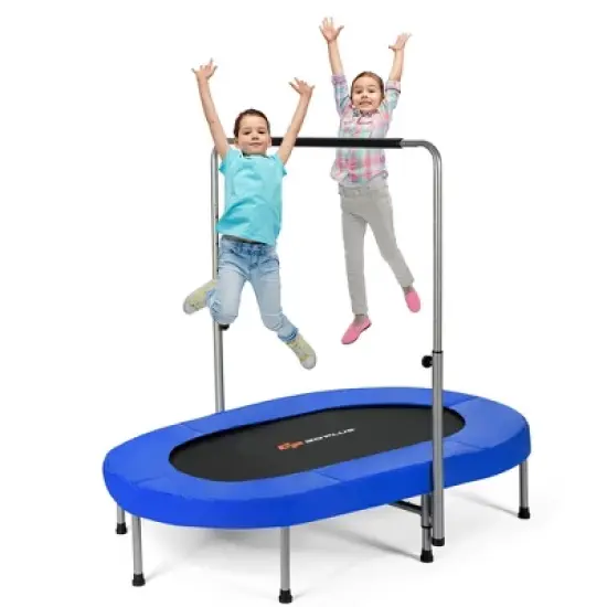 Costway Foldable Trampoline Double Mini Kids Fitness Rebounder w/ Adjustable Handle Red\Blue image {10}