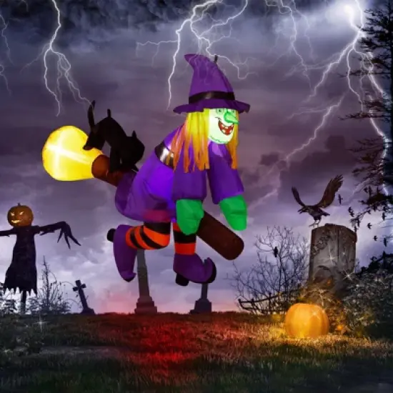 Angel Sar 3.9FT Halloween Inflatable Witch Window Breaker Decoration, LED Light-Up Witch on Broom Blow Up for Indoor, Outdoor Yard, Party, Lawn image {3}