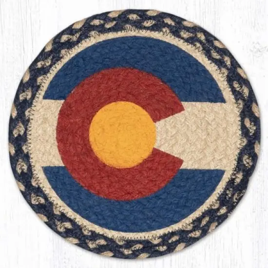 Earth Rugs Colorado Flag Printed Round Trivet &ndash; 10" Braided Jute Hot Pad image {3}