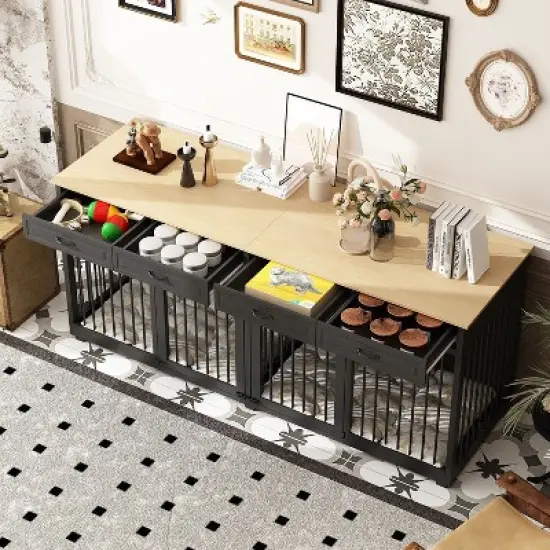Famapy 86.6"lack Large Dog Crate Furniture with 4 Drawers Multi-Purpose Furniture Style Dog Crate image {5}