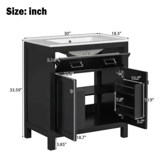 Whisen 30" Bathroom Storage Cabinet Bathroom Vanity with Ceramic Sink, Soft Close Doors, Adjustable Shelf and Flip Drawer image {8}
