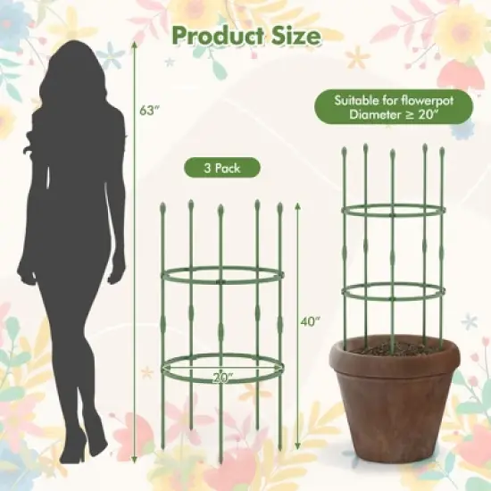 Tangkula 3-Pack Garden Tomato Trellis 40" Plant Support Cage w/ Adjustable Size for Plants image {8}