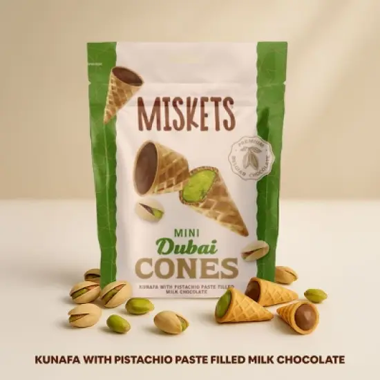 Miskets Mini Dubai Milk Chocolate Cones With Kunafa & Pistachio Paste 1.76oz (50grams) image {4}
