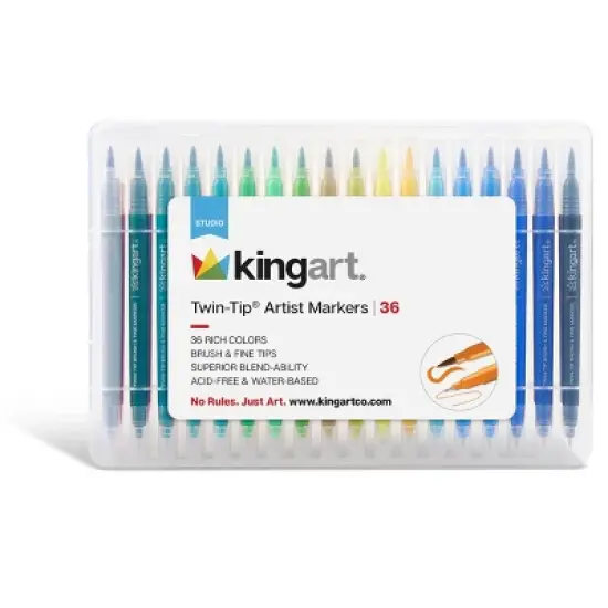 KINGART Twin-Tip Brush & Fine Markers 36 Colors image {1}