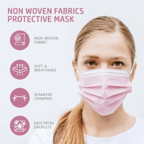 MagiCare - Premium Pink Face Masks for Adults - Breathable 3-Layer Disposable Protection image {4}