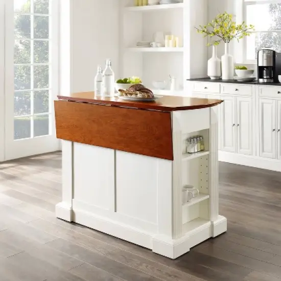 Drop Leaf Breakfast Bar Top Kitchen Island - White - Crosley image {9}