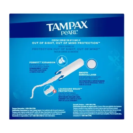 Tampax Pearl Tampons Trio Pack with Plastic Applicator and LeakGuard Braid - Light/Regular/Super Absorbency - Unscented image {8}