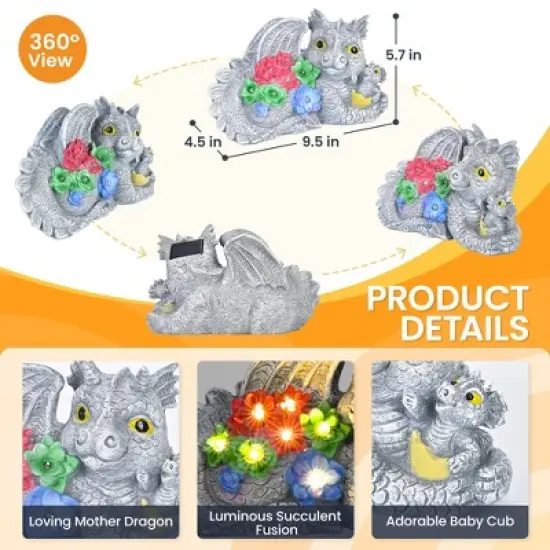 Gigalumi Solar-Powered Dragon Garden Statue with Lights, Perfect for Outdoor Decor, Ideal Gift for Women, Housewarming & Birthday image {3}