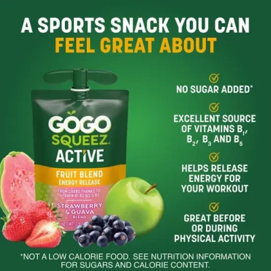 GoGo SqueeZ Active Fruit Blend Energy Release, Strawberry & Guava Punches - 39oz/10ct image {3}