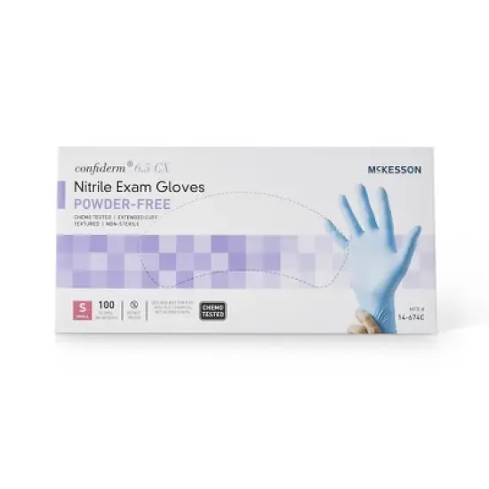 6.5CX Confiderm McKesson Nitrile Exam Glove Blue Textured Fingertips image {1}