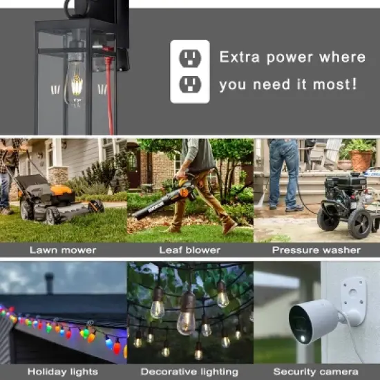 ALOADECOR 1 Light Black Dusk to Dawn Sensor Outdoor Wall Lantern Coach Sconces Light with Clear Glass and built-in GFCI Outlets image {8}