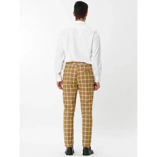 Lars Amadeus Men's Plaid Dress Pants Slim Fit Business Checked Trousers image {4}